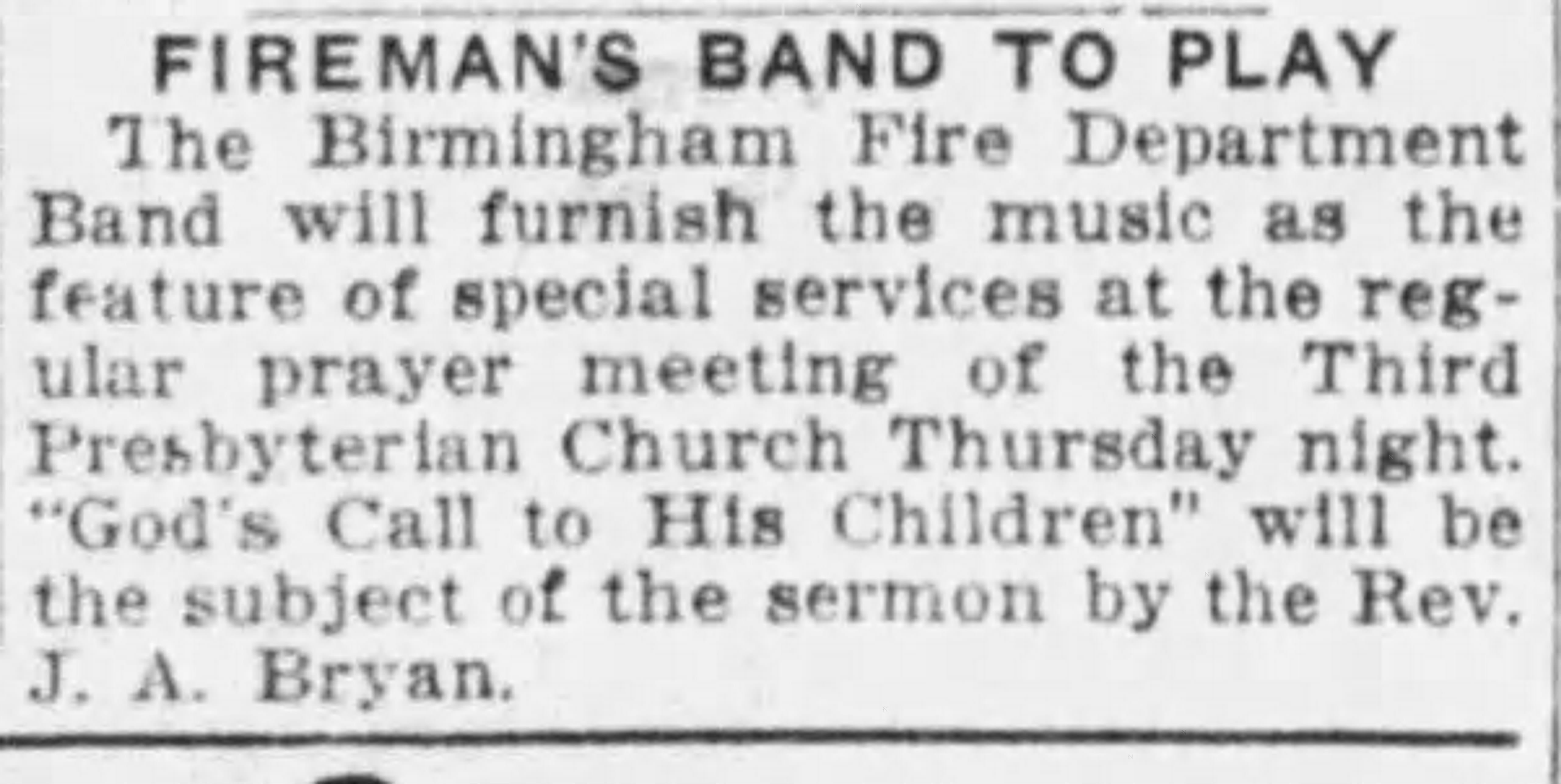 Fireman's Band To Play